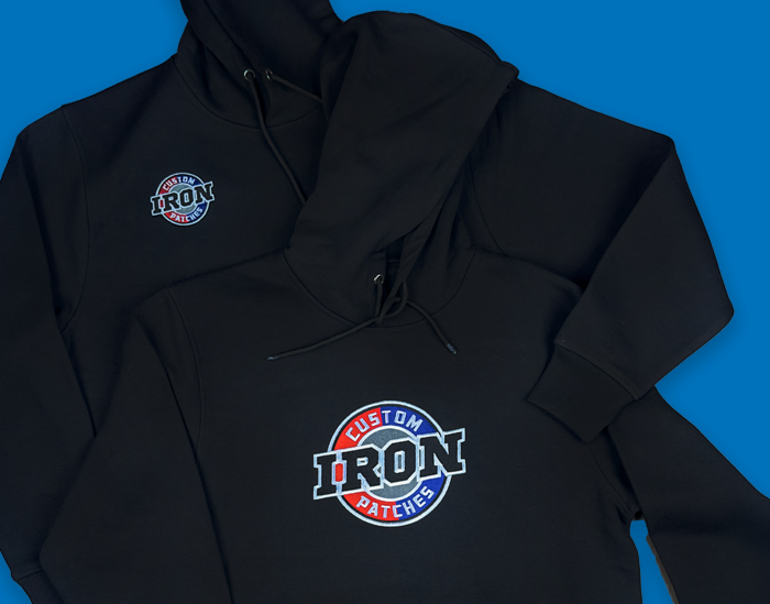 Custom Blue Hoodie with High-Quality Embroidered Iron Patch.