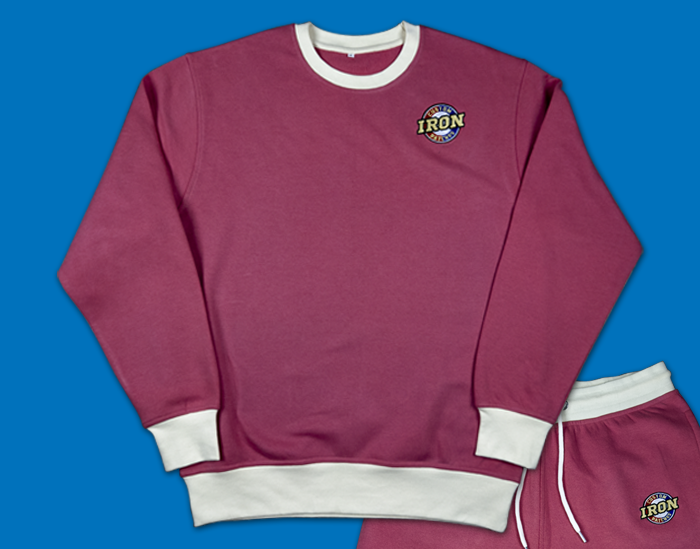 Warm and Stylish Red Sweatshirt with Custom Iron Patch Branding.