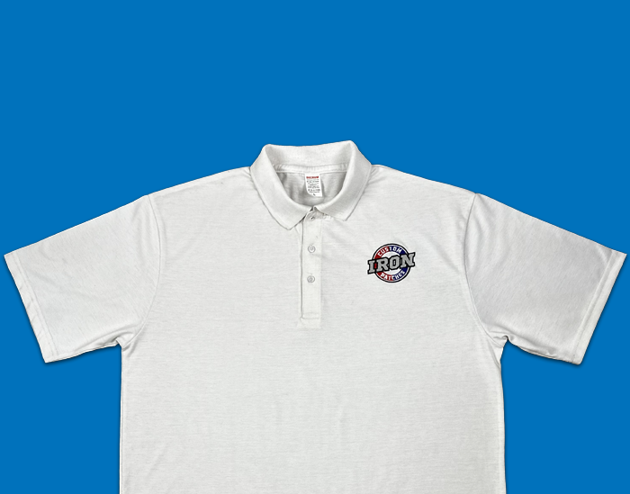 Classic White Polo Shirt with Custom Iron Patch for a Refined Look.
