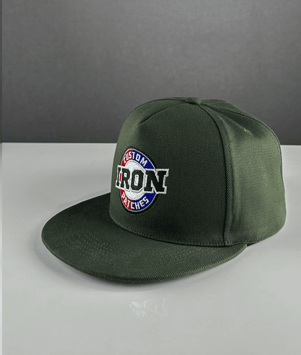 black custom baseball hats with embroidered patches.