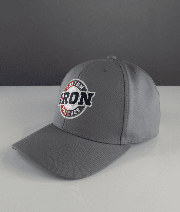 Embroidered 6-panel curved gray custom hat design.