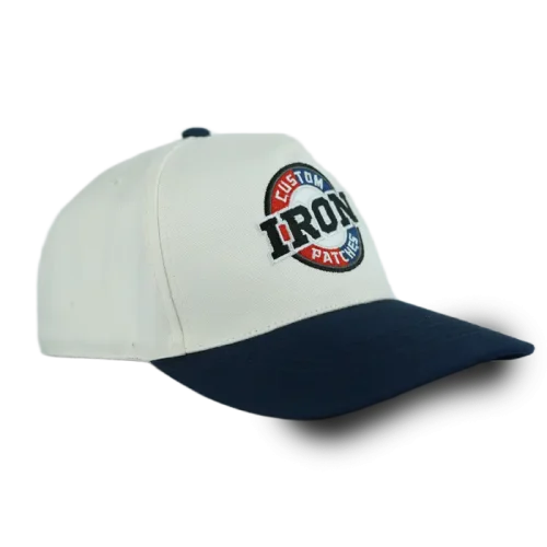 White Custom Iron Patches 6 Panel Cap