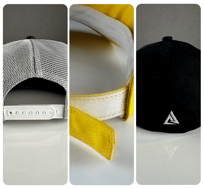 Different types of hat closures for custom caps.